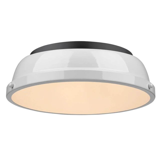 Golden Lighting Duncan 14 inch Flush Mount in Black with a White Shade - 3602-14 BLK-WH